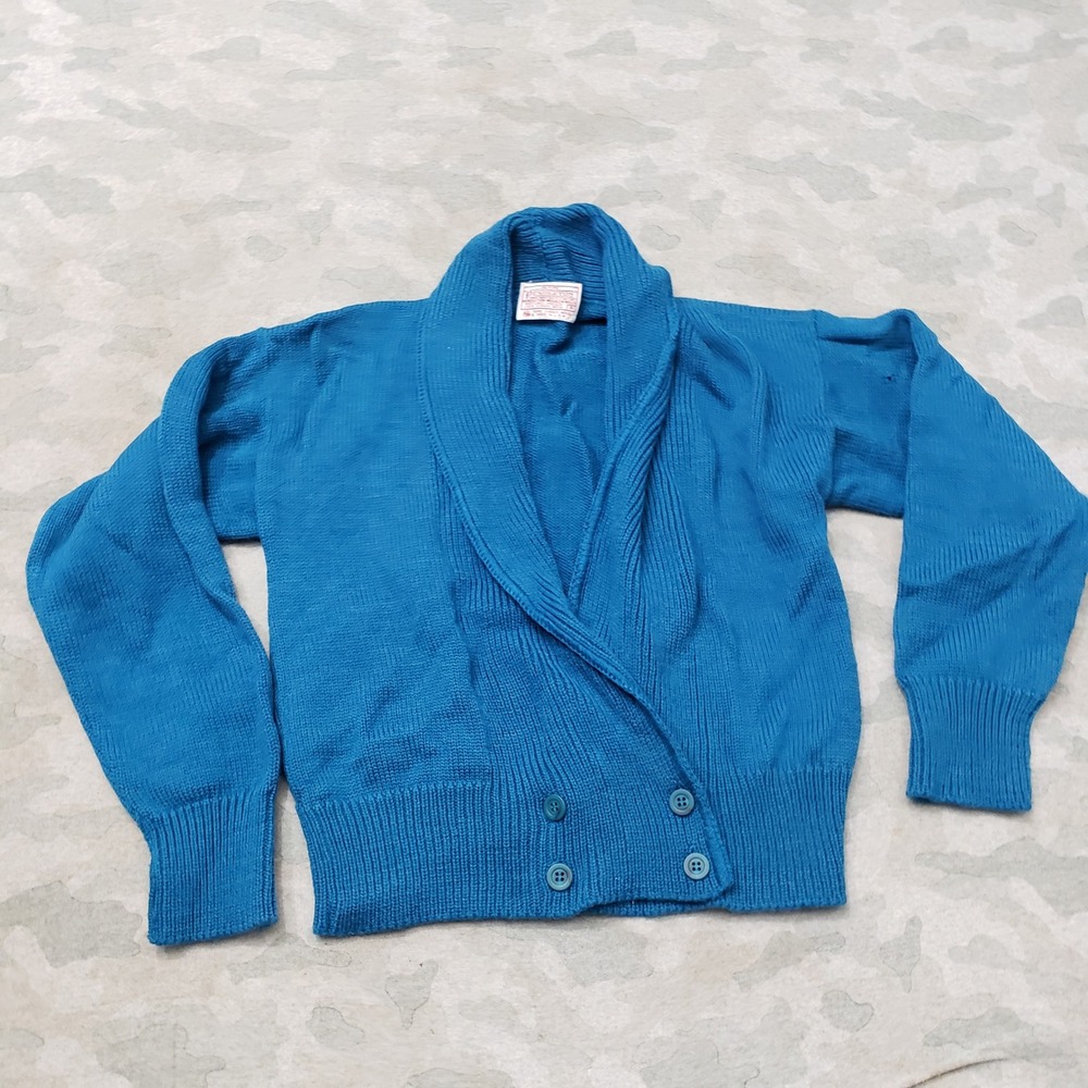 Vintage Pendleton Cardigan Sweater Women Petite Blue Wool Shawl Collar